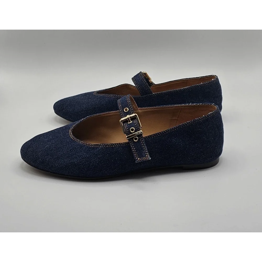 Madewell The Remy Mary Jane Flat  Dark Denim Blue Size 8.5 Shoes Ballet